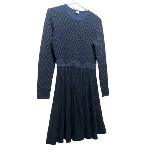 Sold Hugo Boss Wedressy Pleated Dress Size Medium Blue Silk Blend Long Sleeve - Picture 14 of 16